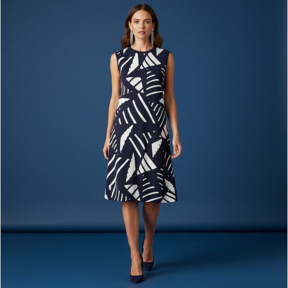 Lauren Ralph Lauren Dresses & Skirts - Lauren Ralph Lauren Navy Shift Dress L Geometric Print Officecore